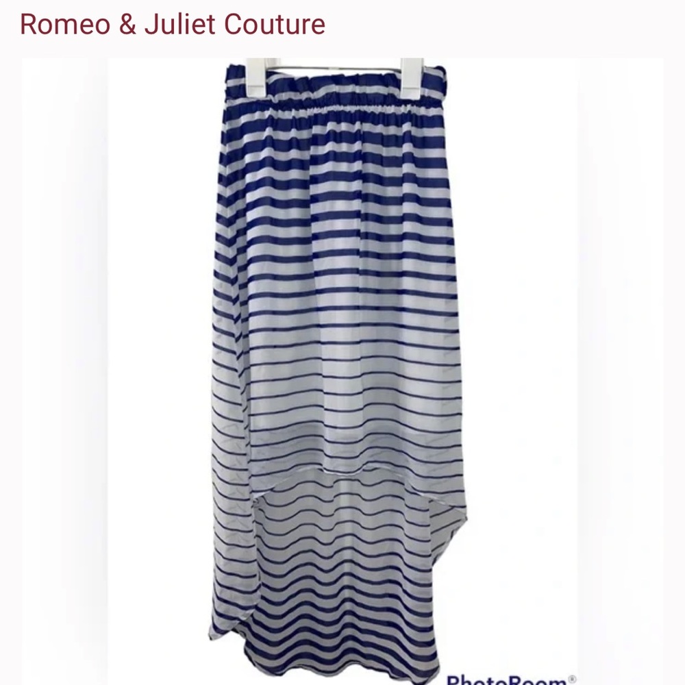 🤩ROMEO&JULIET COUTURE White and blue HIGH LOW SHEER HEM SKIRT GOSSIP GIRL🤩